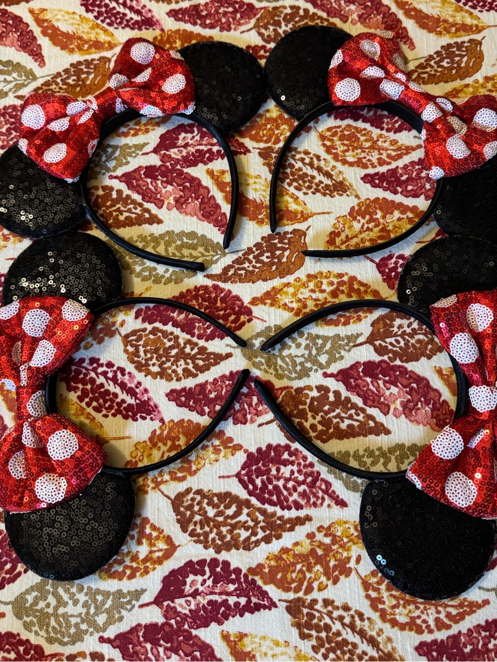 Set of 4 Disney Black Sequin Minnie-Style Headband with Red Polka Dot Bow